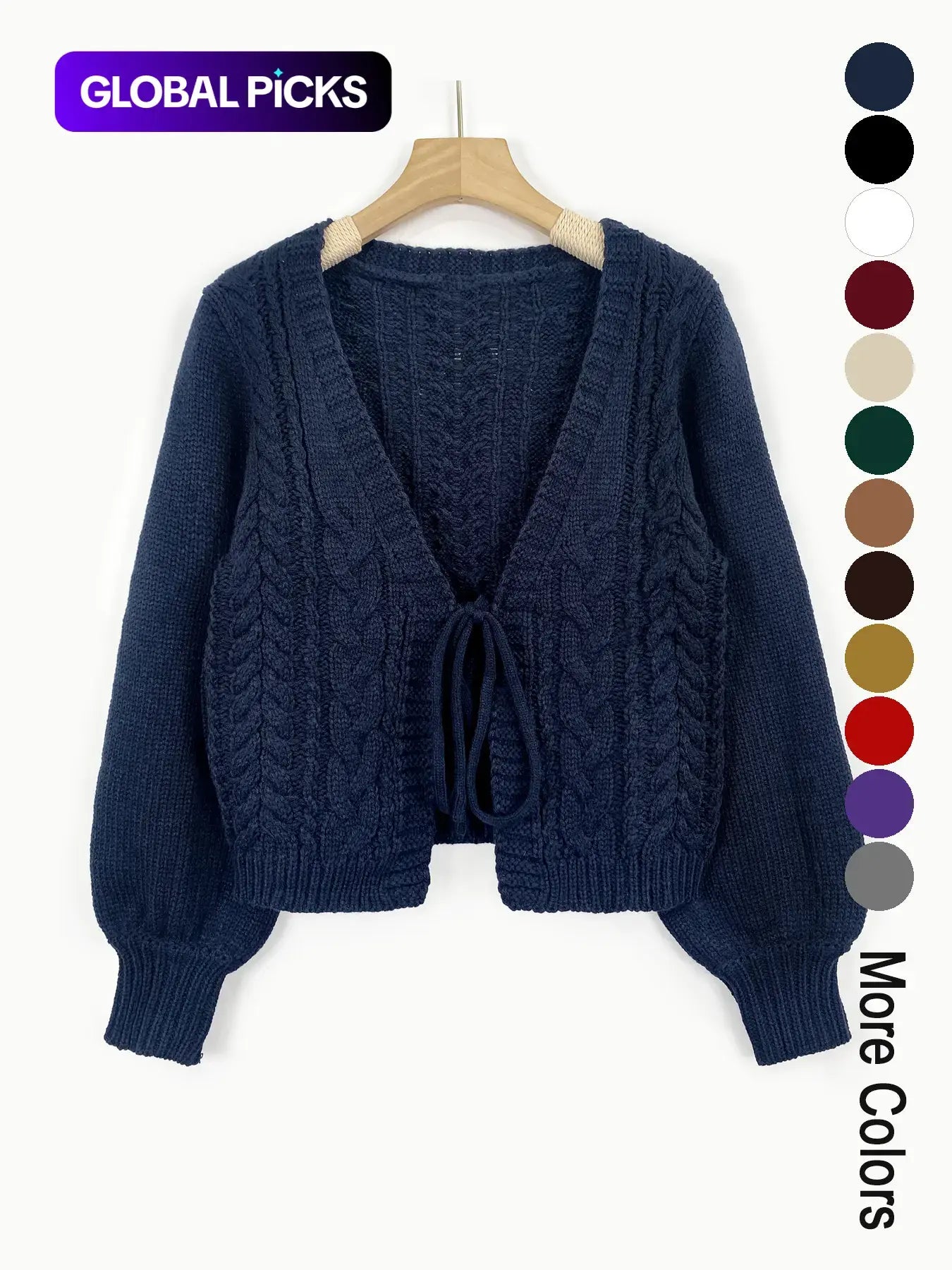 Women's Solid Loose-Fit Drop Shoulder Long Sleeve Cardigan, Ladies Knitting Tops, Minimalist Casual Tie Front V Neck Knitwear for Fall & Winter Piece