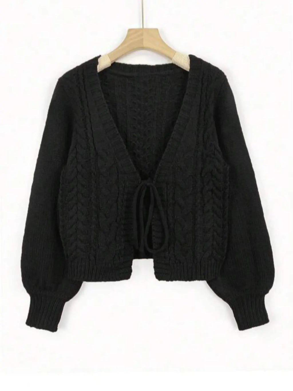 Women's Solid Loose-Fit Drop Shoulder Long Sleeve Cardigan, Ladies Knitting Tops, Minimalist Casual Tie Front V Neck Knitwear for Fall & Winter Piece