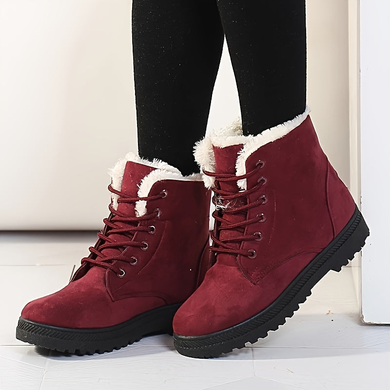 Lace-Up Platform Ankle Boots - Red