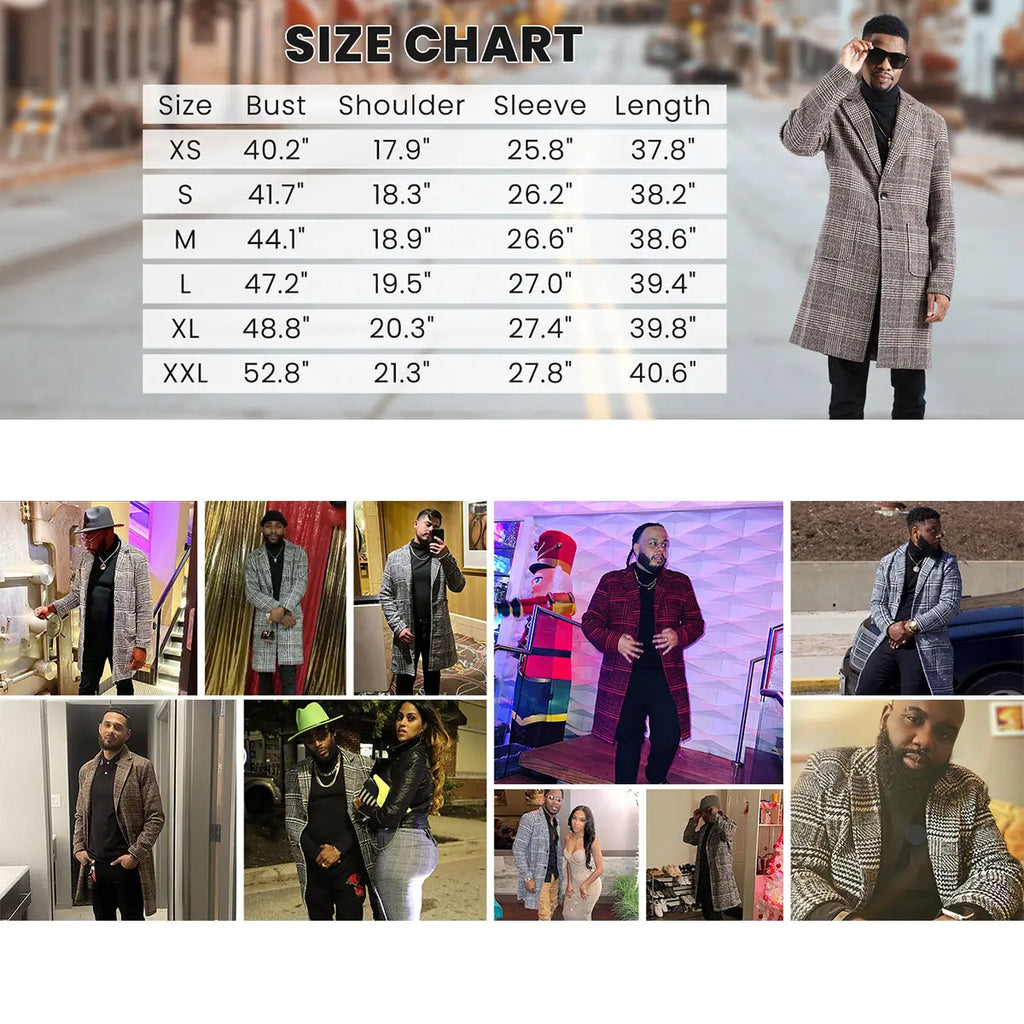 Kingapril Men's Classic Wool Blend Pea Coat, Single-Breasted Winter Overcoat with Notched Collar and Pockets, Menswear, Tops, Long Sleeve