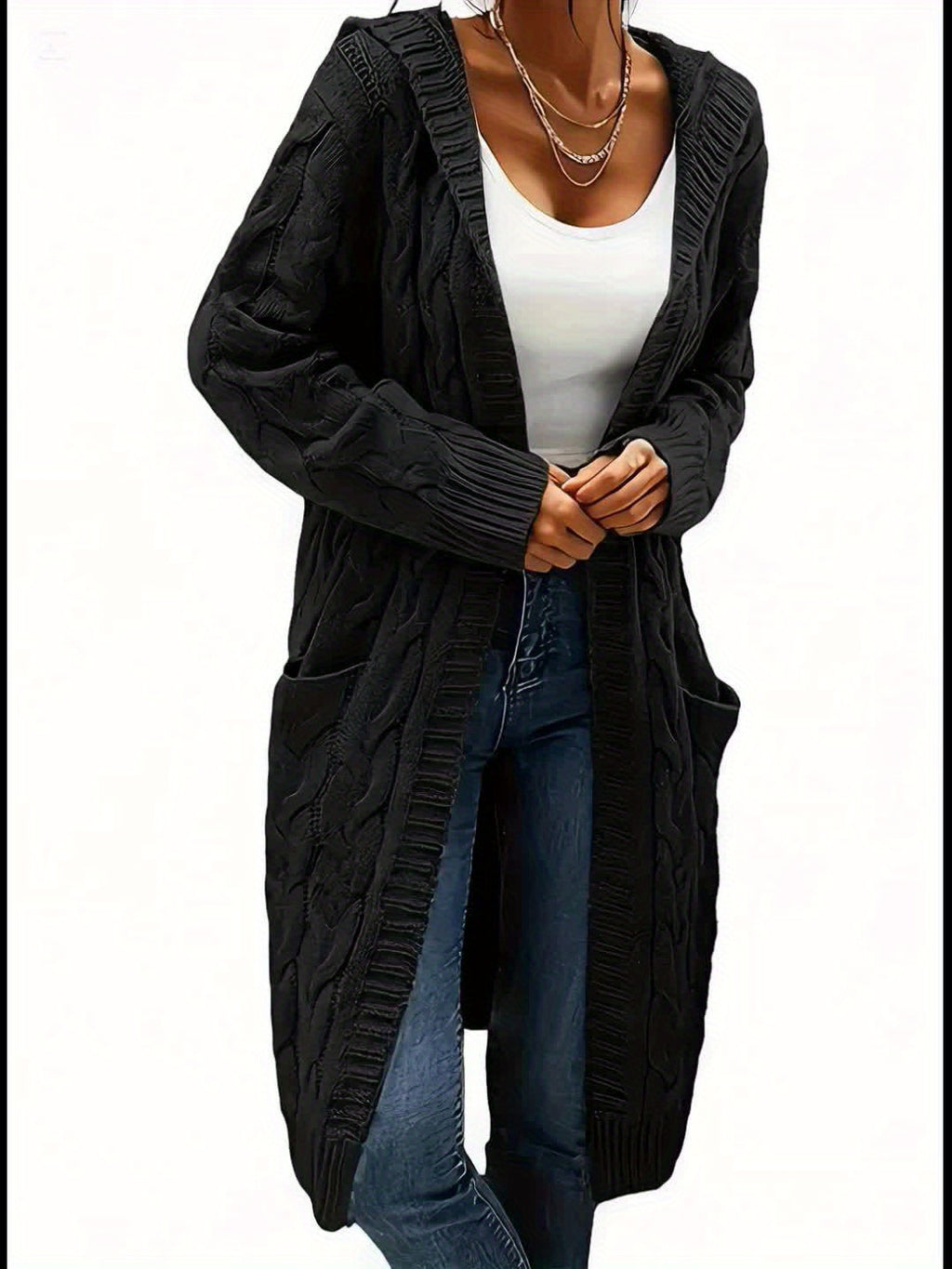 Open-Front Pocket Cardigan