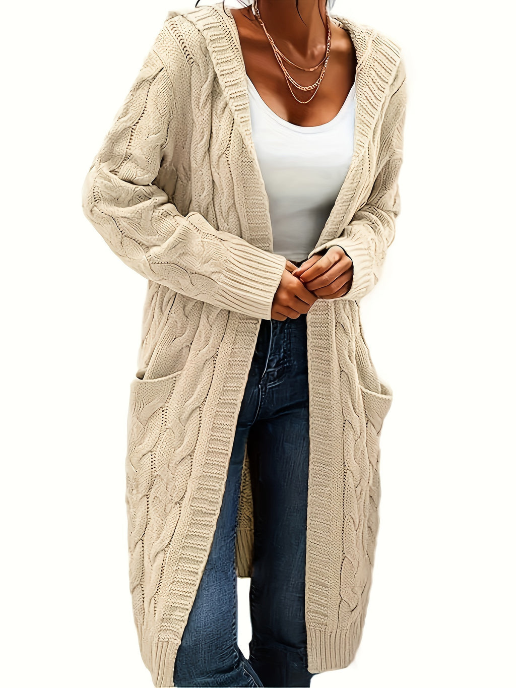 Open-Front Pocket Cardigan