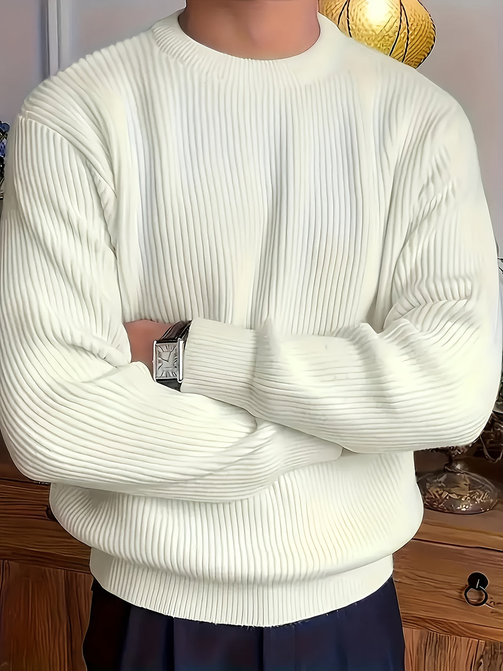 Solid Crew-Neck Knit Pullover