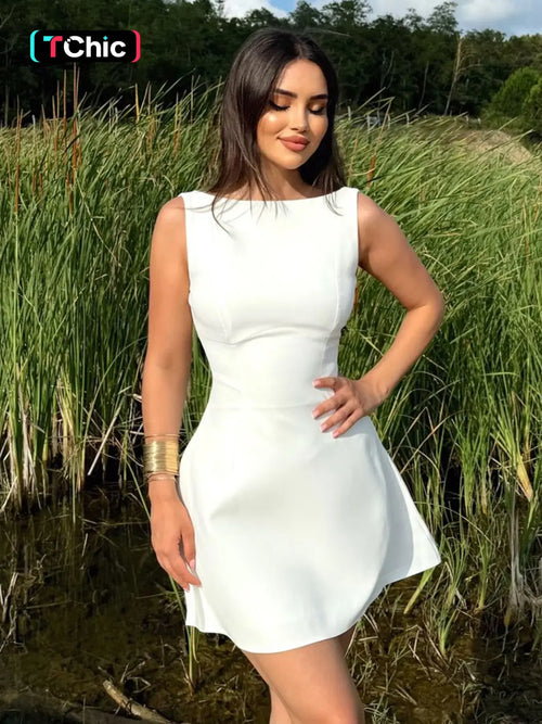 Backless Boat-Neck A-Line Dress