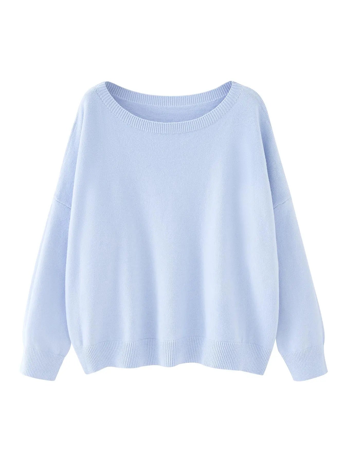 Women's Plain Scoop Neck Knitwear Sweater, Casual Drop Shoulder Long Sleeve Jumper, Women Fall & Winter Knit Top