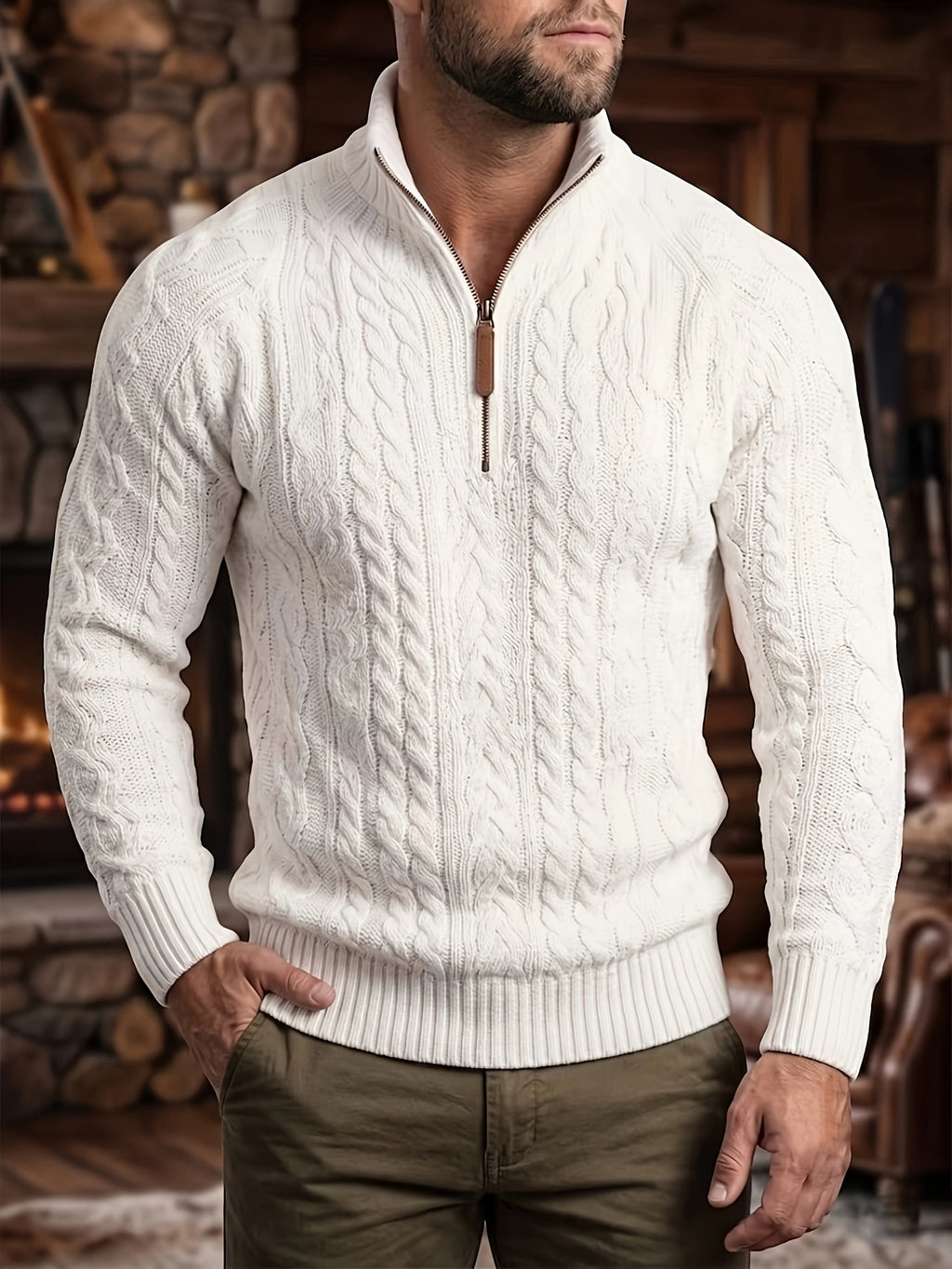 Half-Zip Stand-Collar Knit Sweater