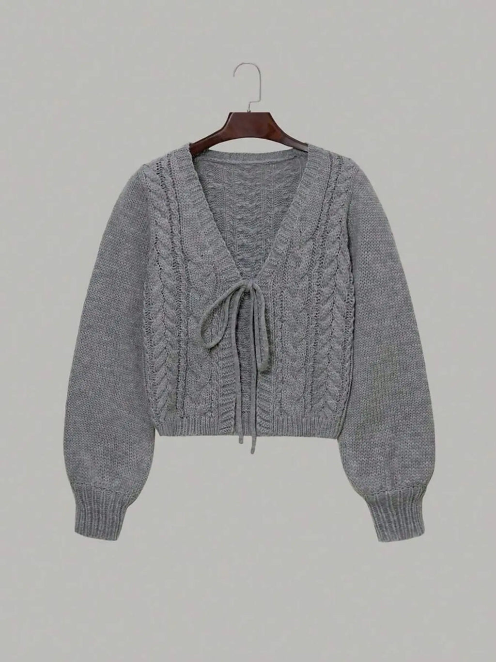 Women's Solid Loose-Fit Drop Shoulder Long Sleeve Cardigan, Ladies Knitting Tops, Minimalist Casual Tie Front V Neck Knitwear for Fall & Winter Piece