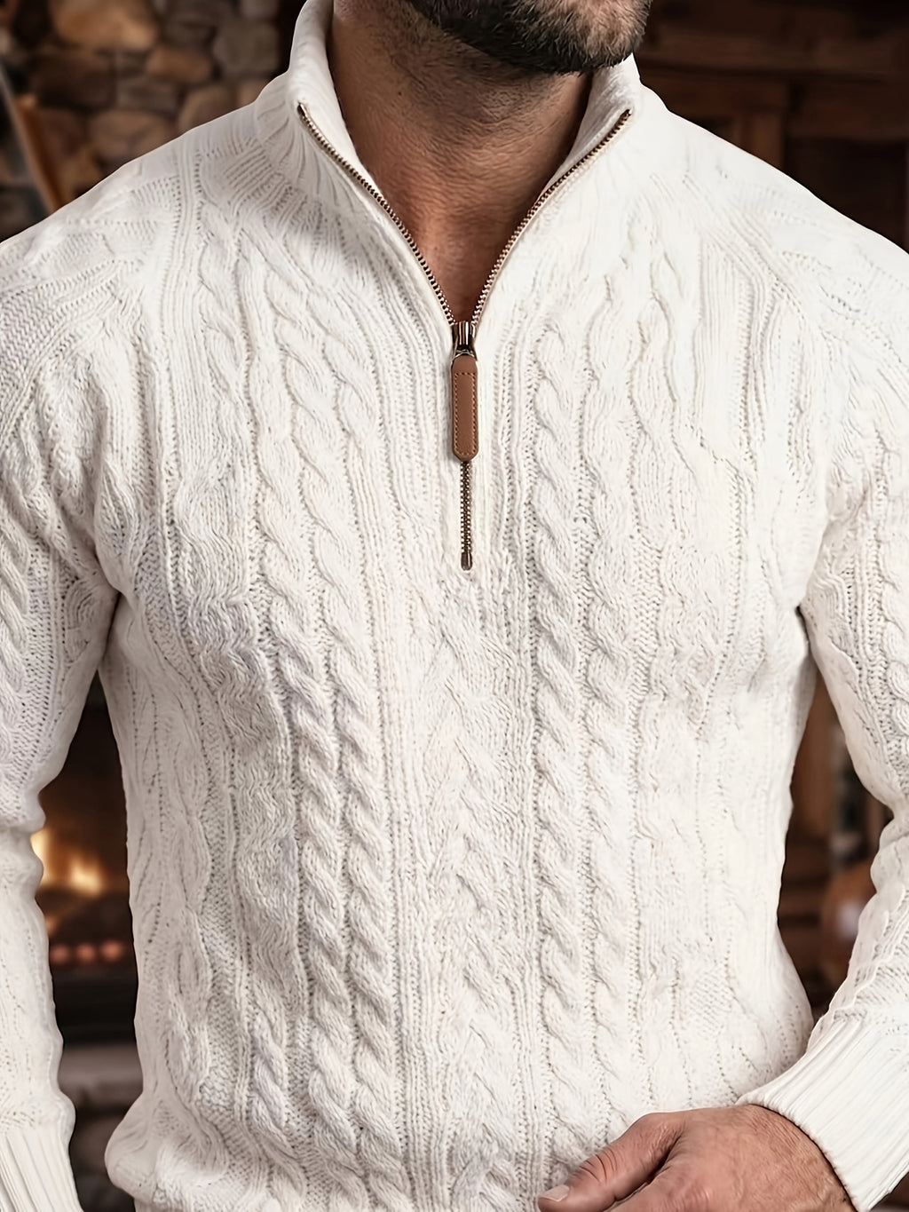 Half-Zip Stand-Collar Knit Sweater