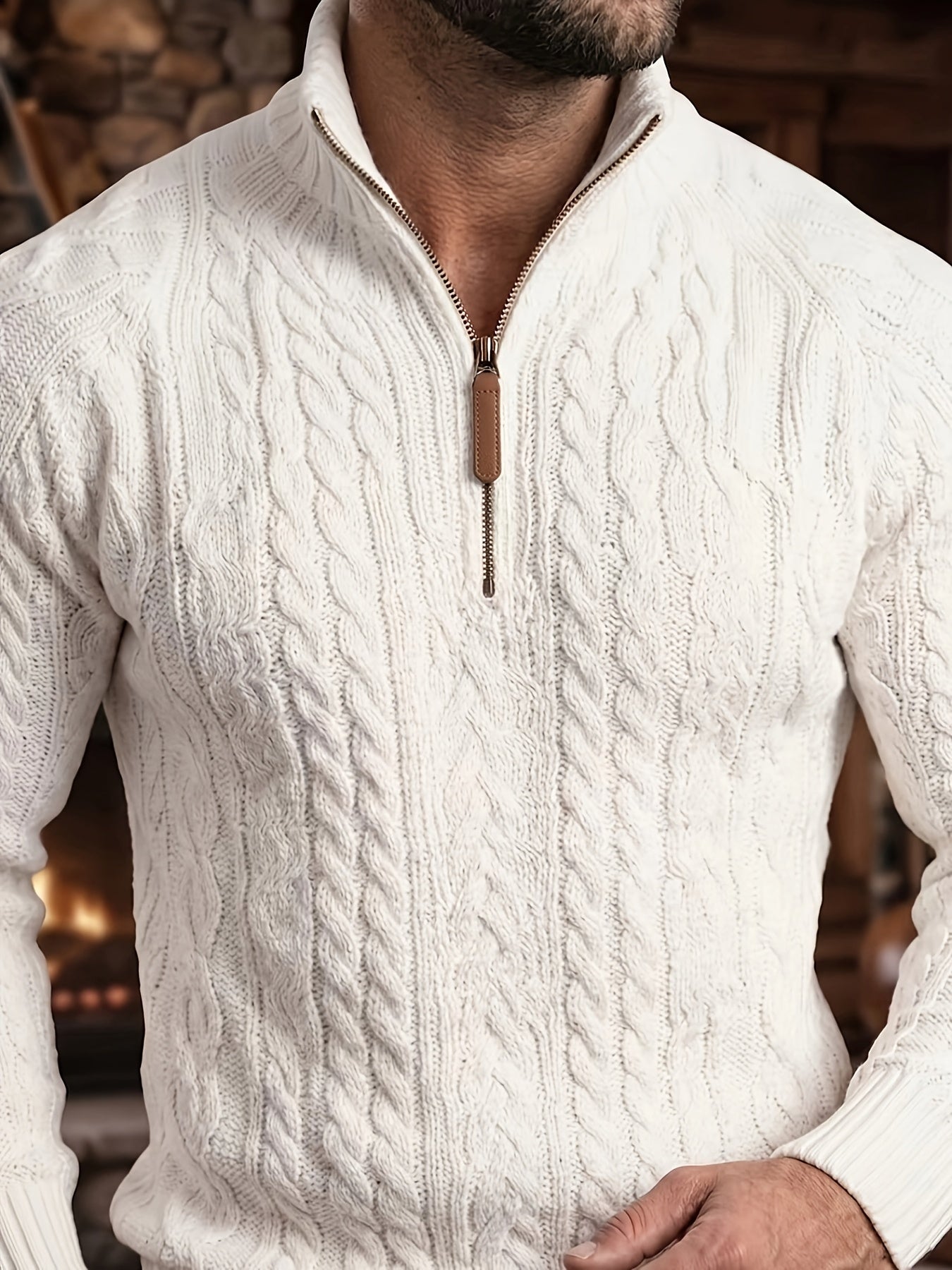 Half-Zip Stand-Collar Knit Sweater