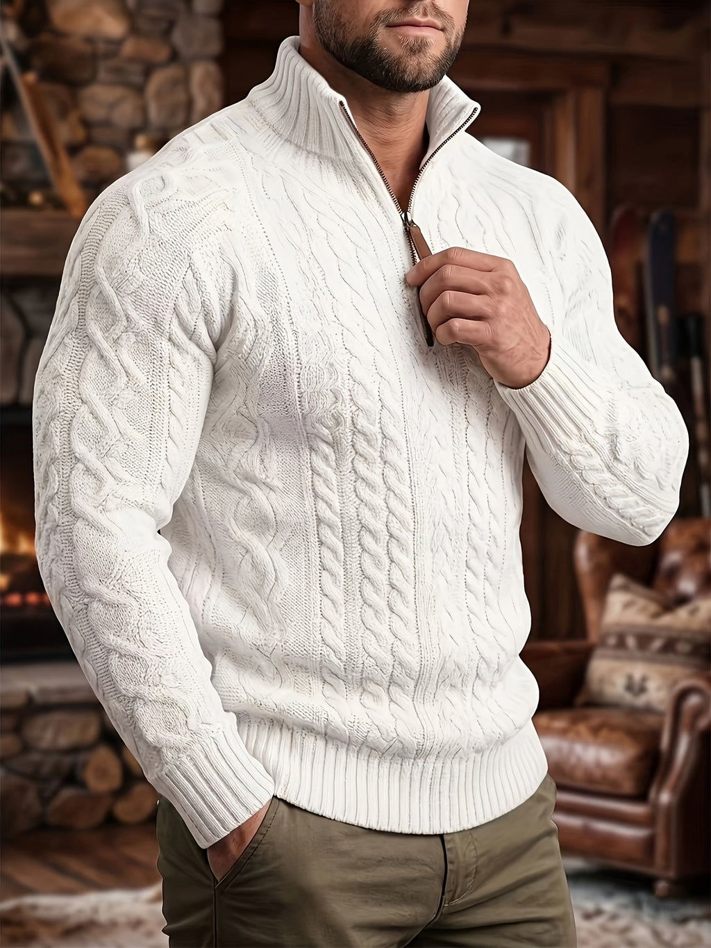 Half-Zip Stand-Collar Knit Sweater