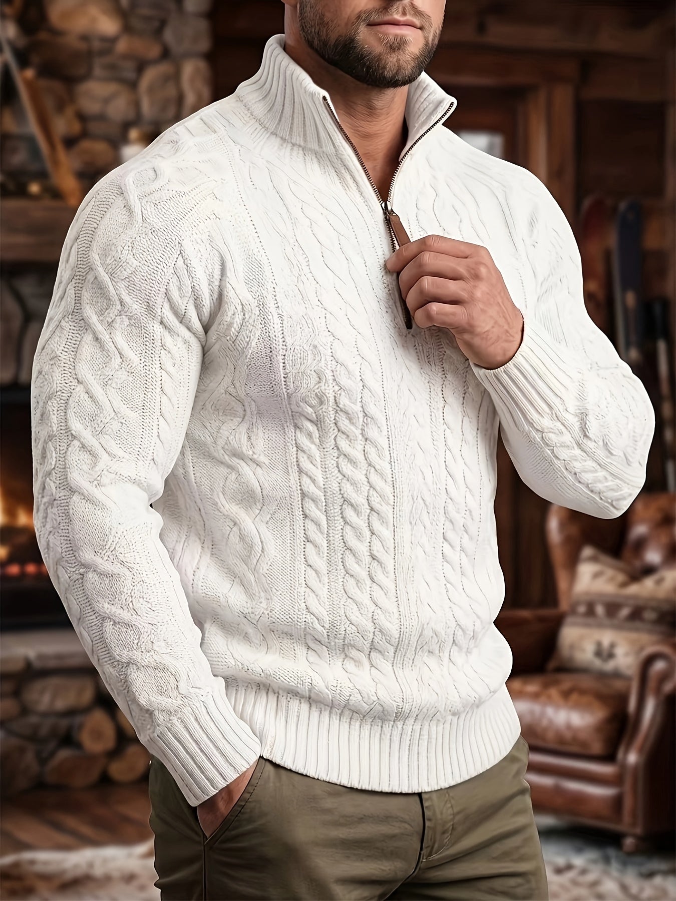 Half-Zip Stand-Collar Knit Sweater