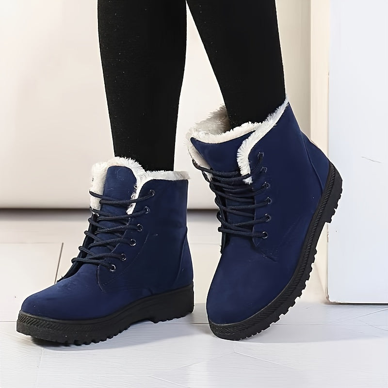 Lace-Up Platform Ankle Boots - Blue