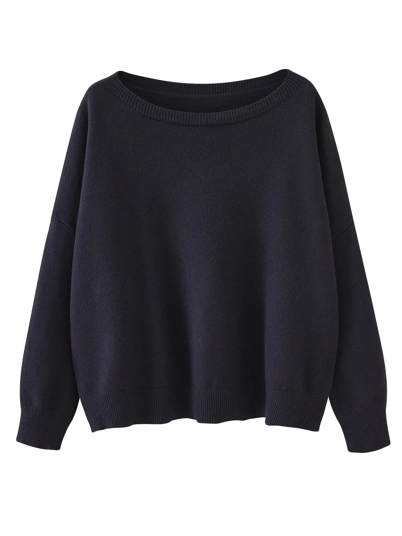 Women's Plain Scoop Neck Knitwear Sweater, Casual Drop Shoulder Long Sleeve Jumper, Women Fall & Winter Knit Top