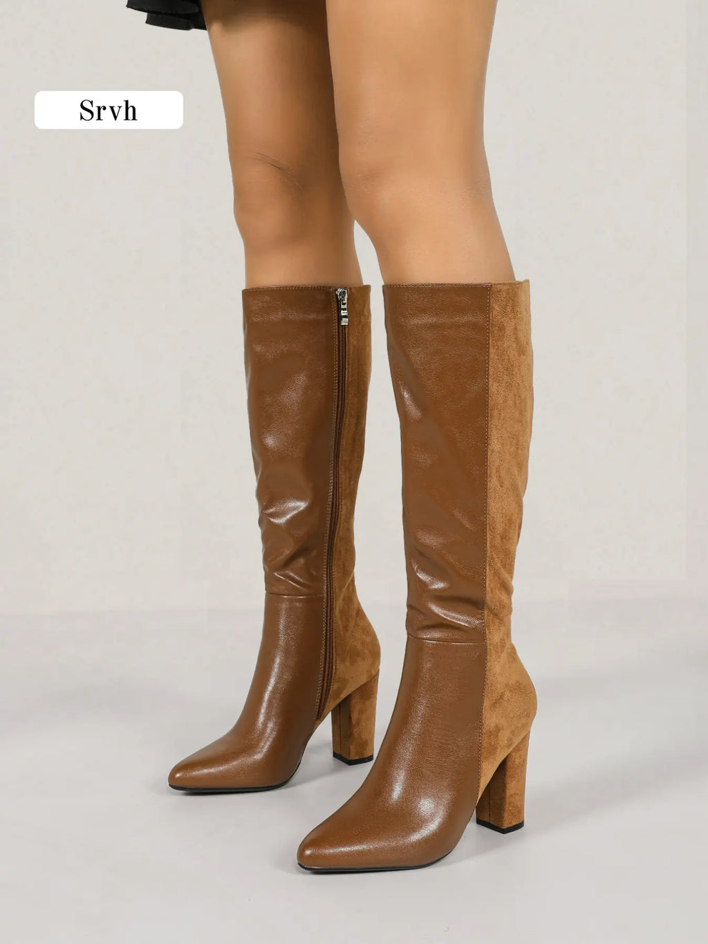 Pointed-Toe Knee-High Heeled Boots