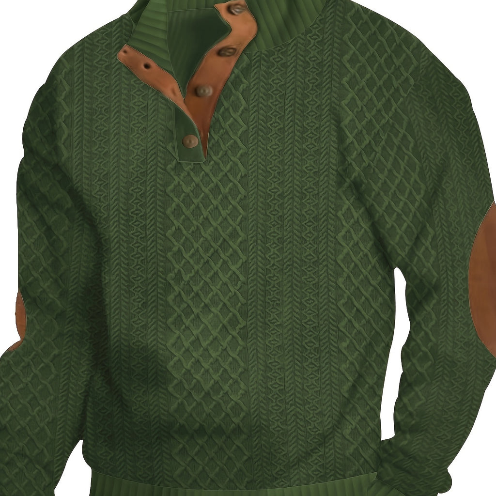 Diamond Jacquard Button Sweatshirt