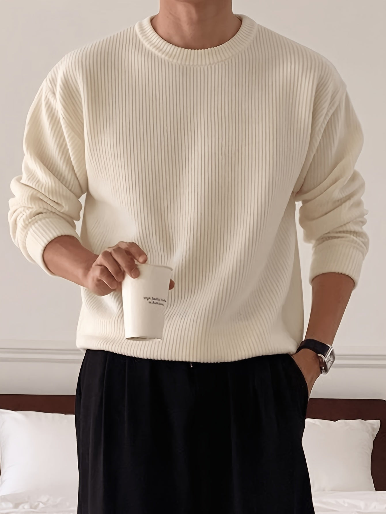 Ribbed Crew-Neck Knit Sweater