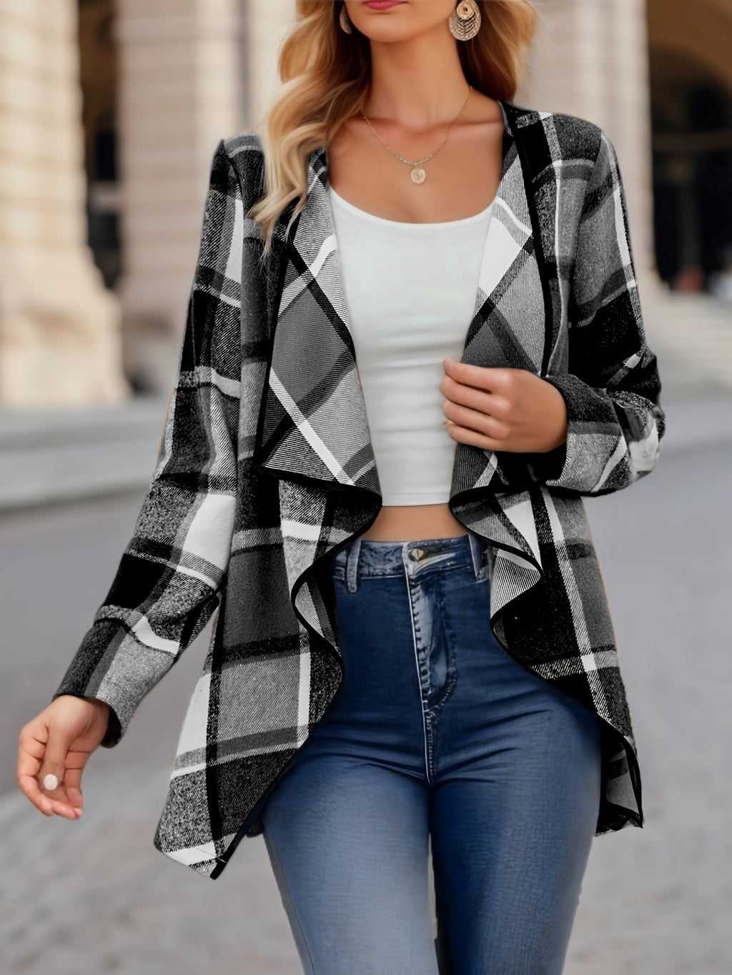 Checkered Plaid Trench Coat