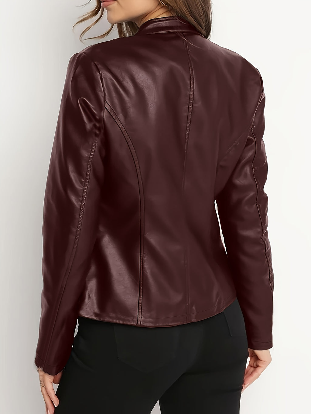 Women's Elegant PU Jacket - 2025 New Style Women's Jacket Outerwear - Full Zip Long Sleeve Motorcycle Biker Jacket for Women, Spring, Autumn, Winter Outerwear, Suitable for Casual and Formal Wear, Durable, Structured Fit, Stand Collar