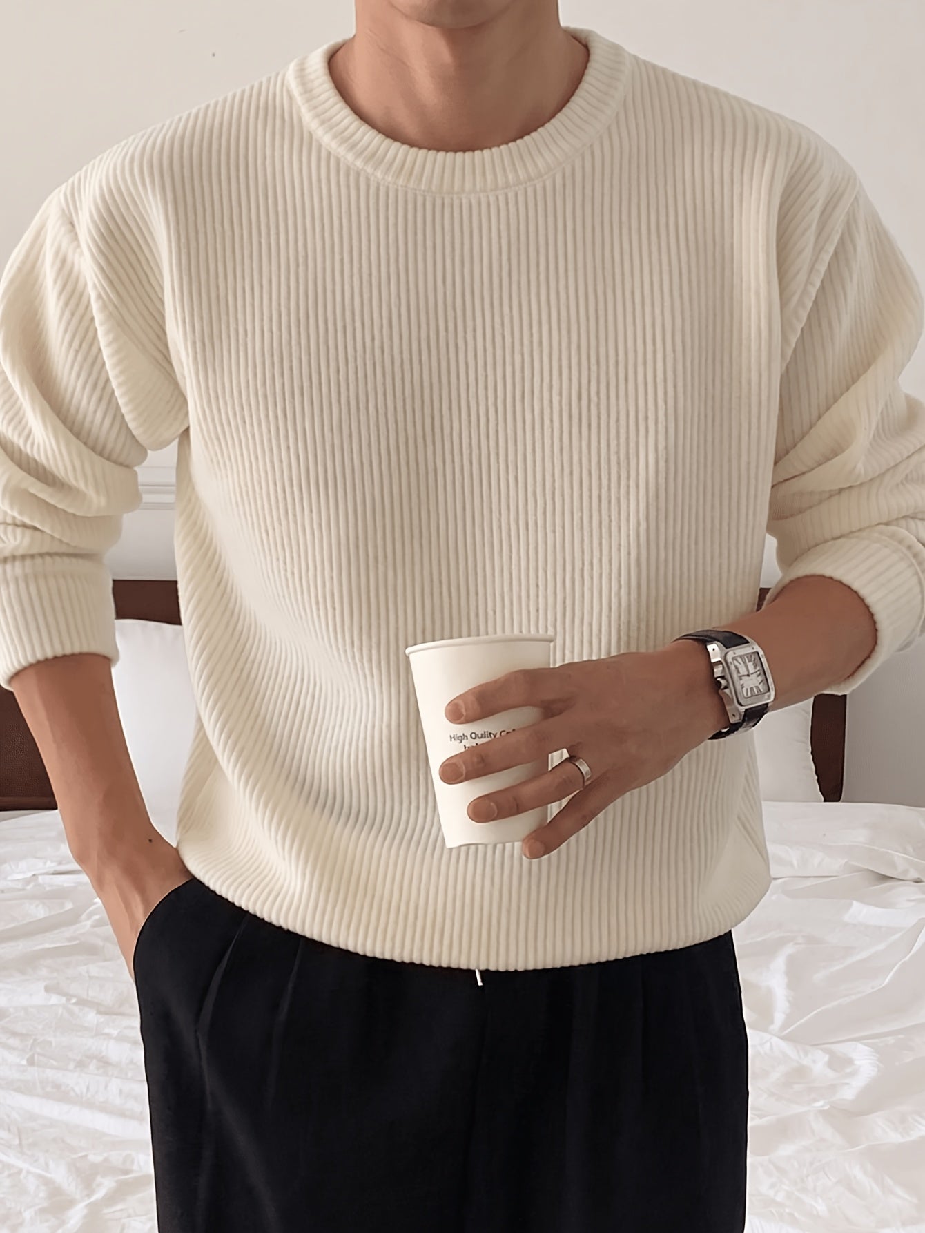 Ribbed Crew-Neck Knit Sweater
