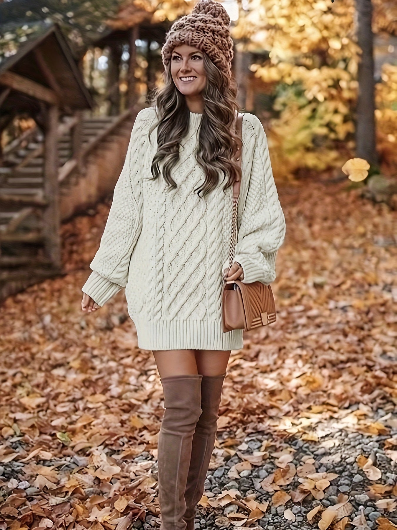 Textured Crew-Neck Sweater Dress