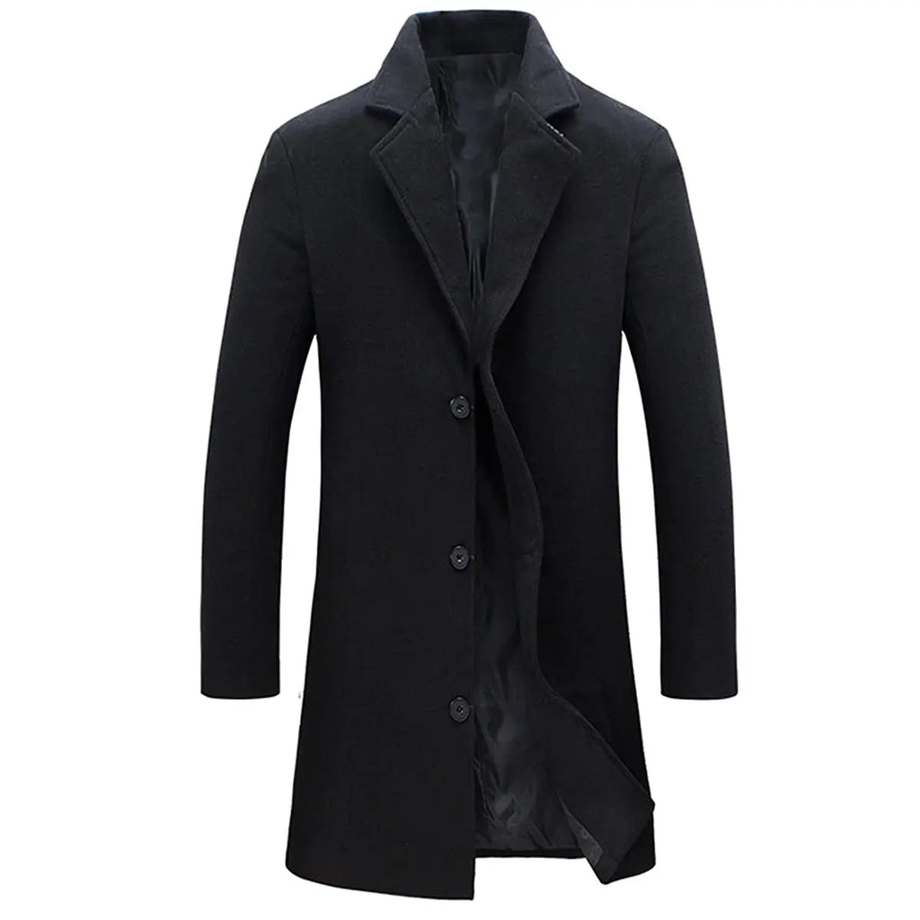 Kingapril Men's Classic Wool Blend Pea Coat, Single-Breasted Winter Overcoat with Notched Collar and Pockets, Menswear, Tops, Long Sleeve