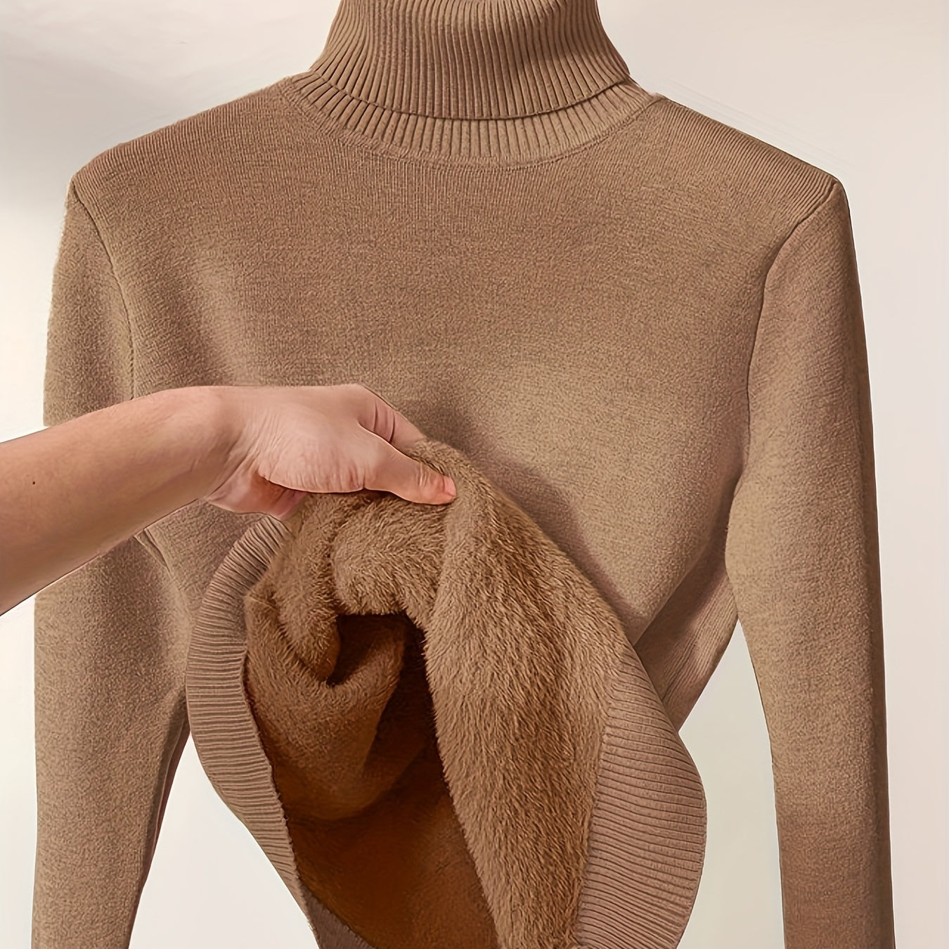 Solid Color High-Neck Sweater Sweater Suitable for Fall/Winter - Soft Medium-Stretch Tunic Pullover, Casual Warm Blouse Style Sweater for Office, Layering & Casual Attire (Hand Wash/Dry)
