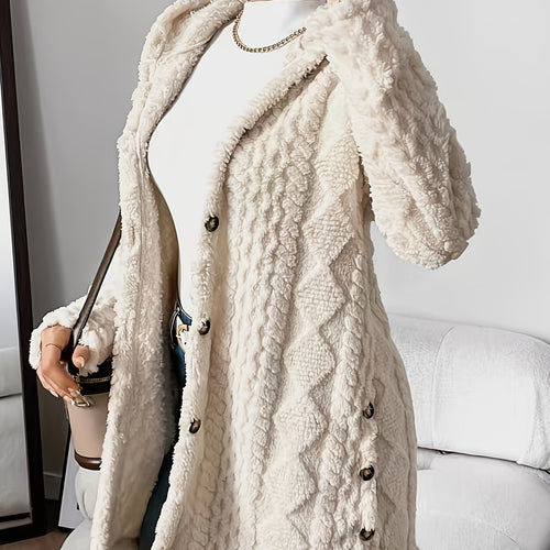 Jacquard Plush Hooded Cardigan