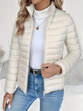 Women's Spring Slim-Fit Lightweight Warm Solid Color Jacket - Elegant, Stylish, and Versatile Beautiful Jacket - Stand Collar Zipper Long Sleeve - Casual Padded Polyester Fiber Cropped Coat - Seasonal Transition Jacket - High-Quality Classic Popular