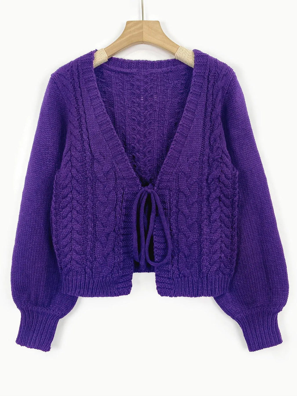 Women's Solid Loose-Fit Drop Shoulder Long Sleeve Cardigan, Ladies Knitting Tops, Minimalist Casual Tie Front V Neck Knitwear for Fall & Winter Piece