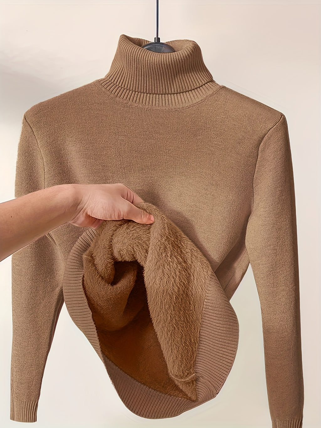 Solid Color High-Neck Sweater Sweater Suitable for Fall/Winter - Soft Medium-Stretch Tunic Pullover, Casual Warm Blouse Style Sweater for Office, Layering & Casual Attire (Hand Wash/Dry)