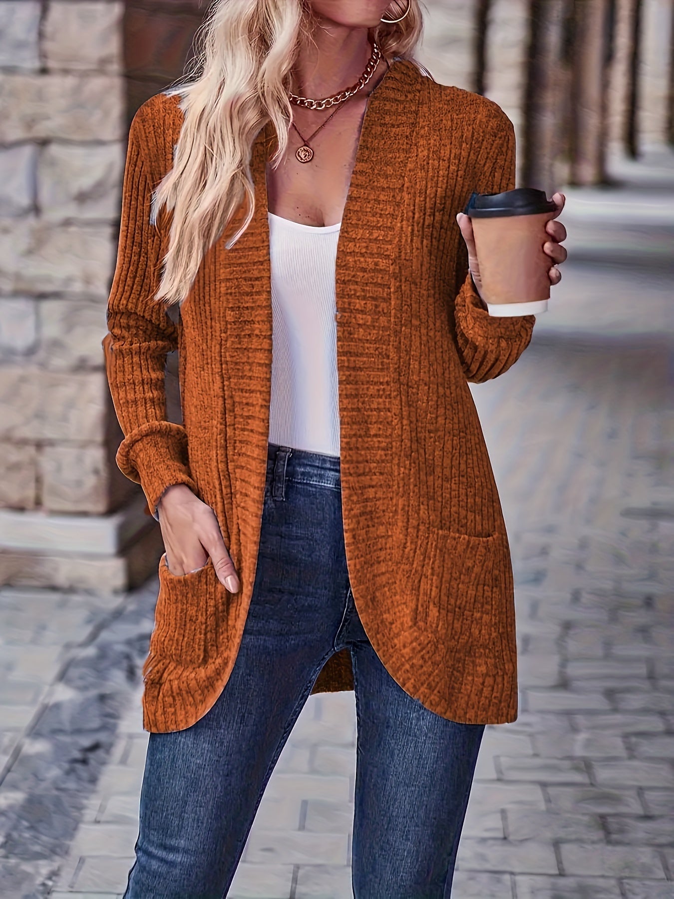 Ribbed Patch-Pocket Long-Sleeve Top