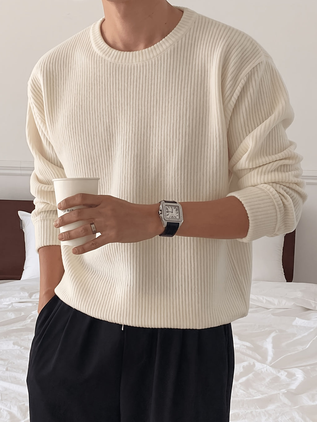 Ribbed Crew-Neck Knit Sweater