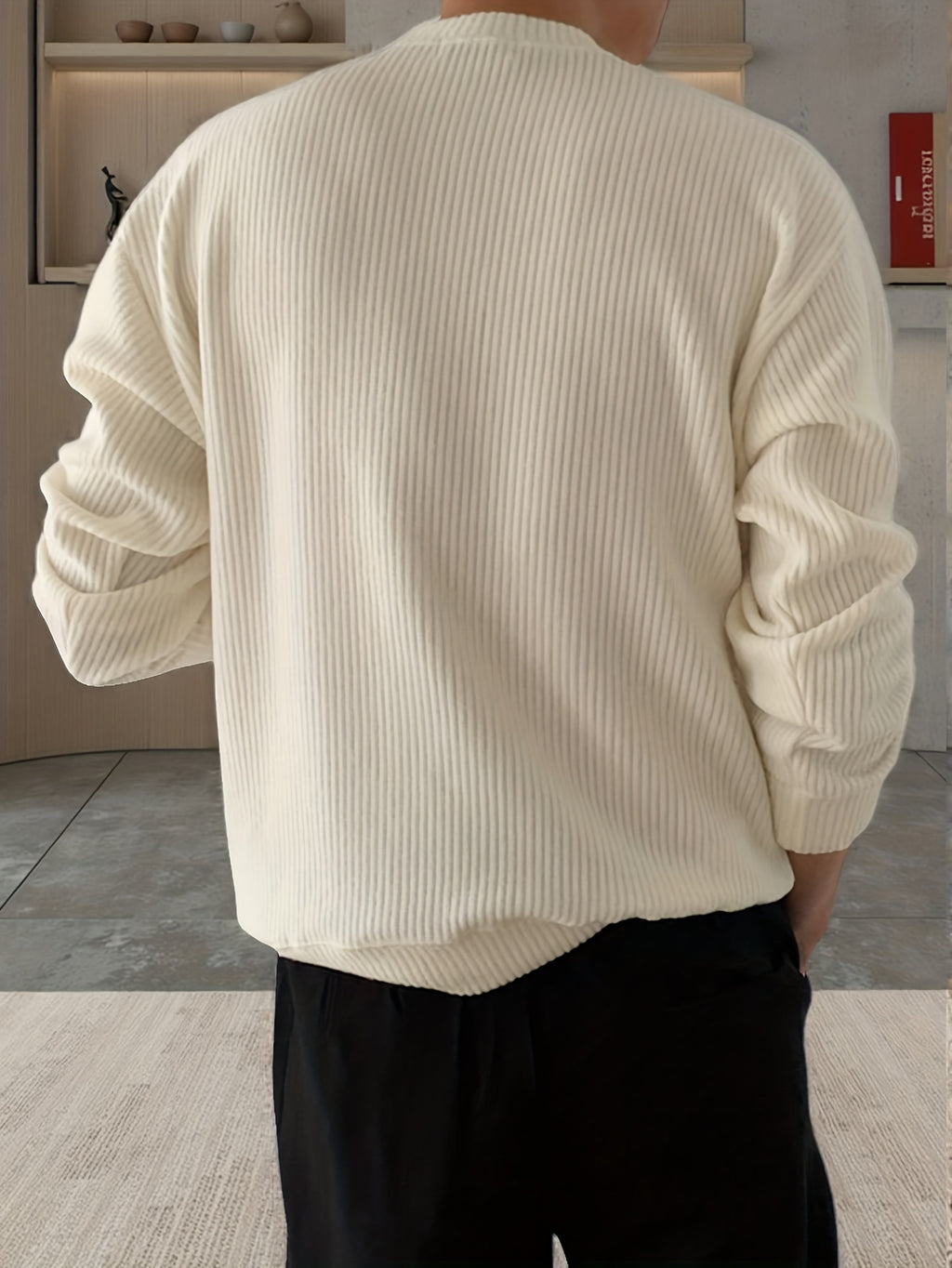 Ribbed Crew-Neck Knit Sweater