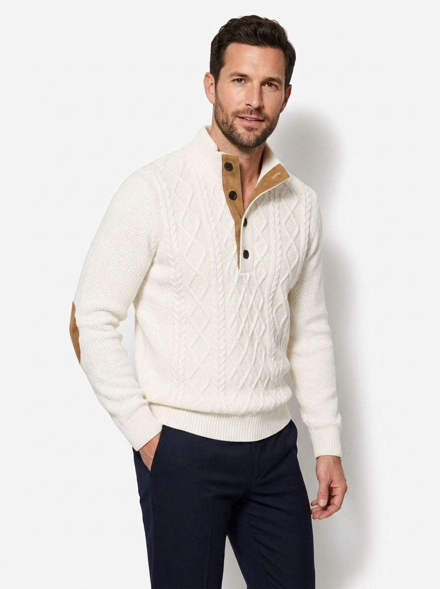 Diamond Jacquard Button Sweatshirt