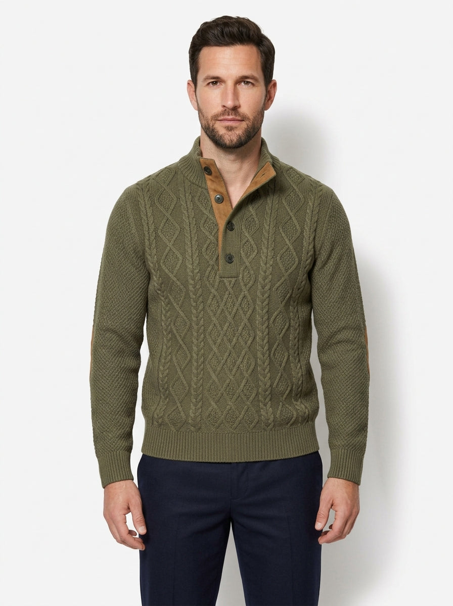 Diamond Jacquard Button Sweatshirt