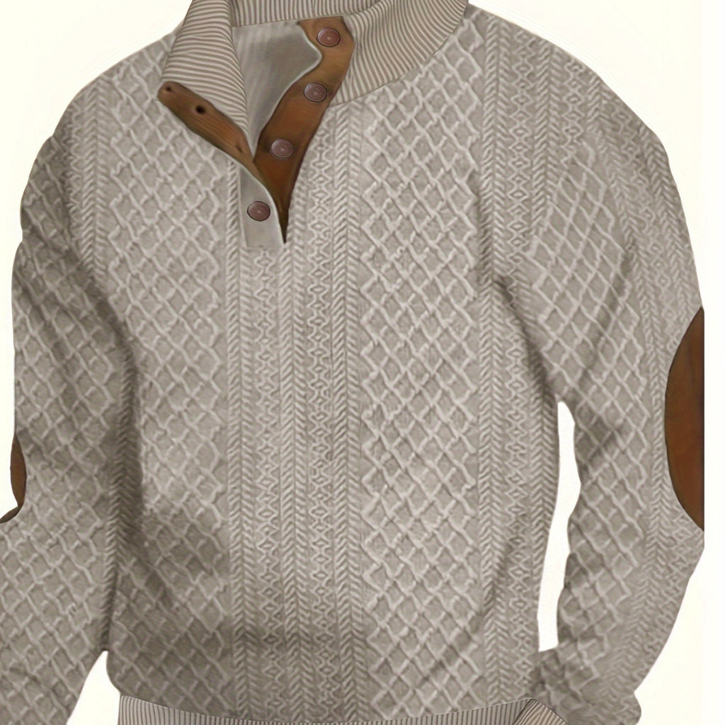 Diamond Jacquard Button Sweatshirt