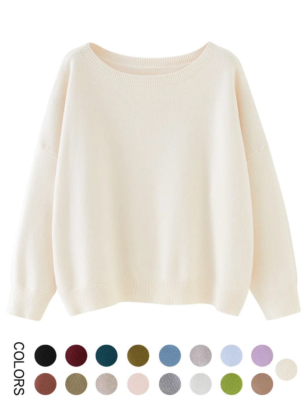 Women's Plain Scoop Neck Knitwear Sweater, Casual Drop Shoulder Long Sleeve Jumper, Women Fall & Winter Knit Top
