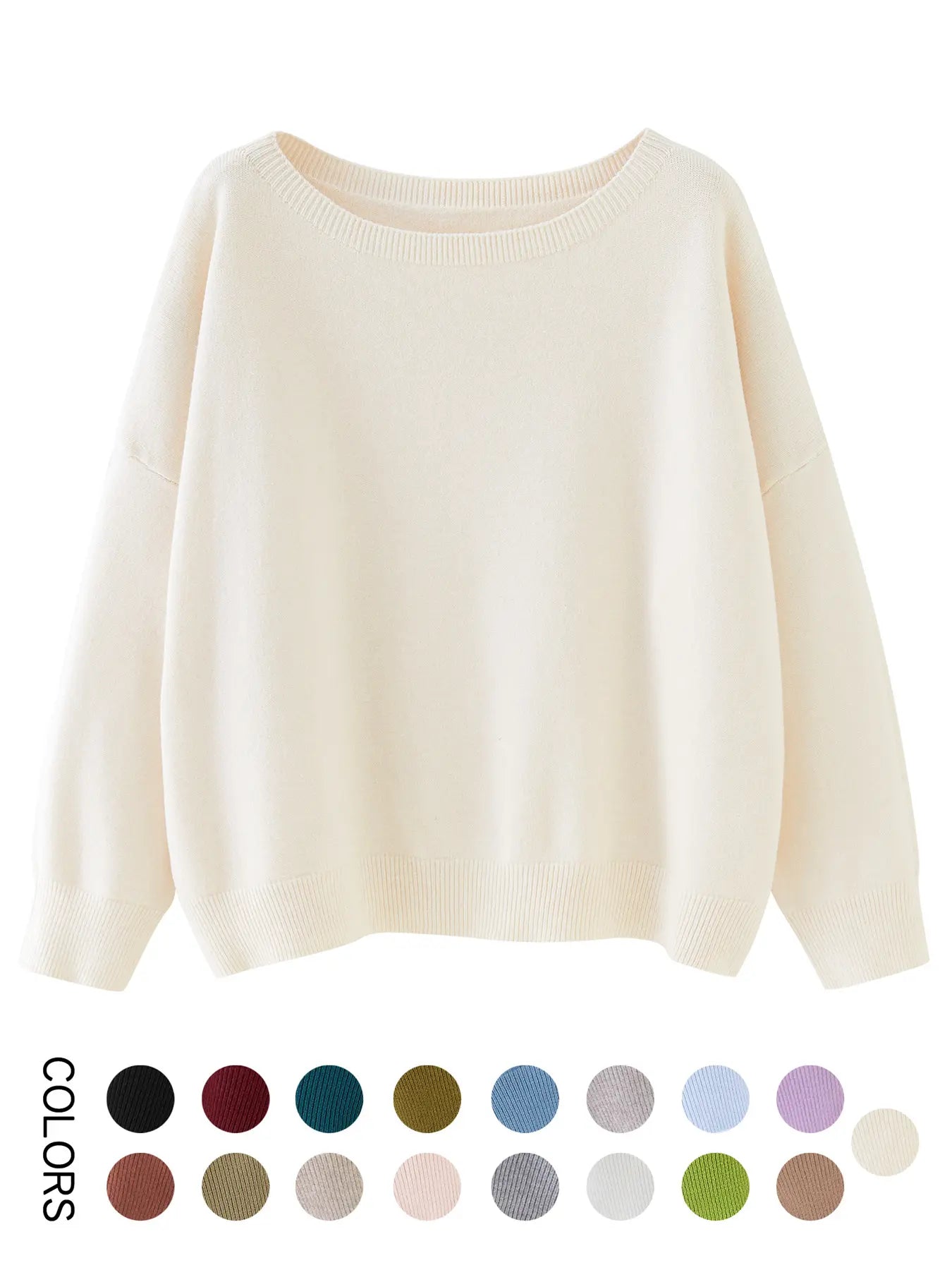 Women's Plain Scoop Neck Knitwear Sweater, Casual Drop Shoulder Long Sleeve Jumper, Women Fall & Winter Knit Top