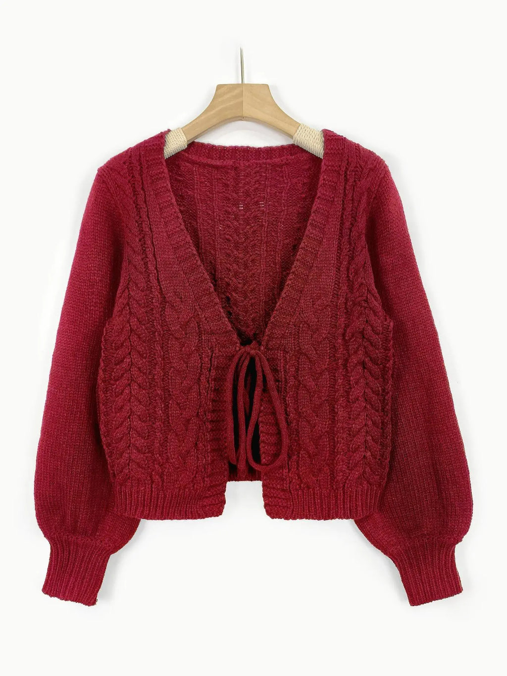 Women's Solid Loose-Fit Drop Shoulder Long Sleeve Cardigan, Ladies Knitting Tops, Minimalist Casual Tie Front V Neck Knitwear for Fall & Winter Piece