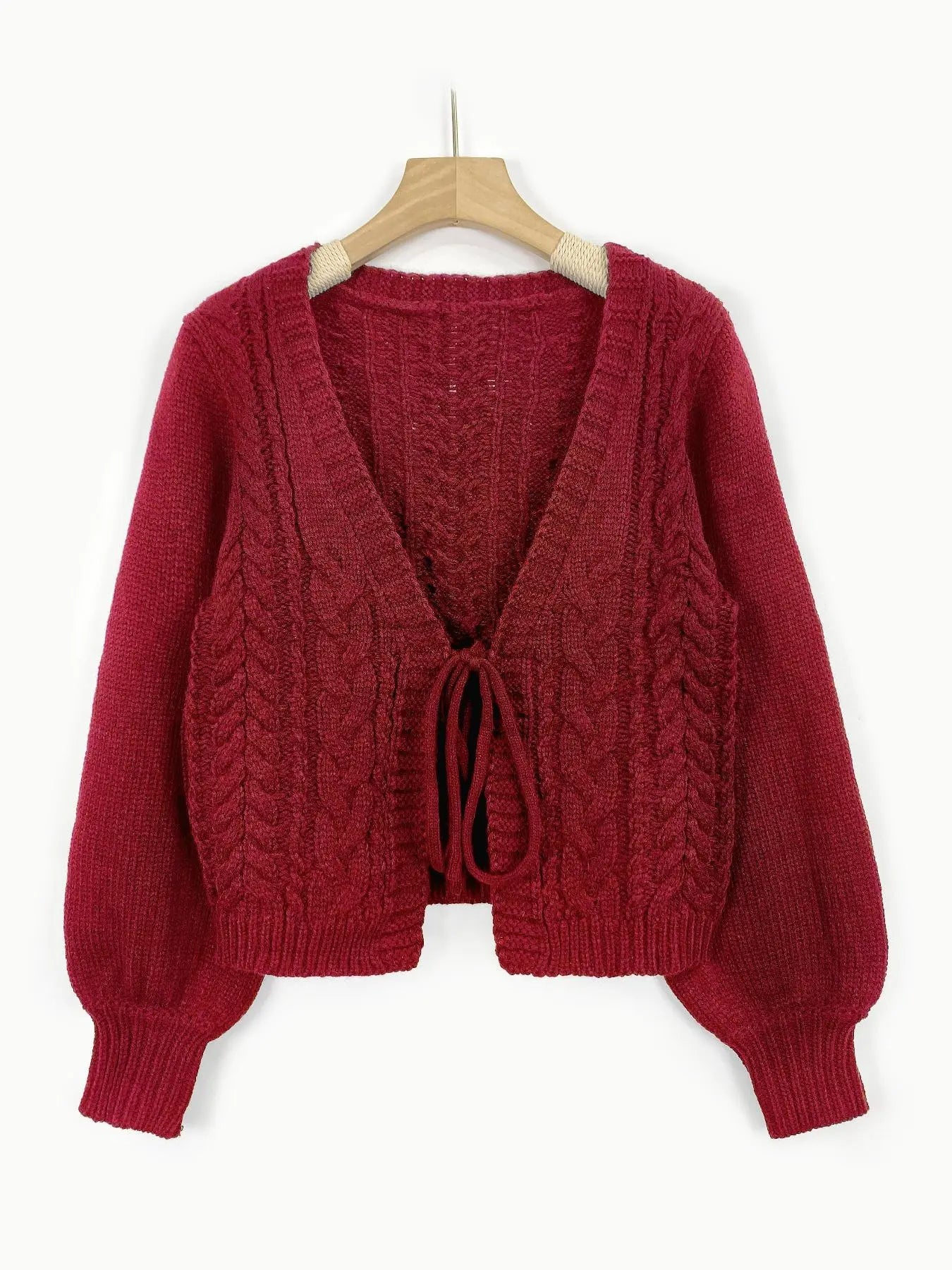 Women's Solid Loose-Fit Drop Shoulder Long Sleeve Cardigan, Ladies Knitting Tops, Minimalist Casual Tie Front V Neck Knitwear for Fall & Winter Piece