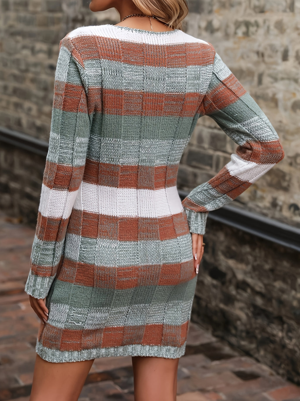 Color-Block V-Neck Sweater Dress