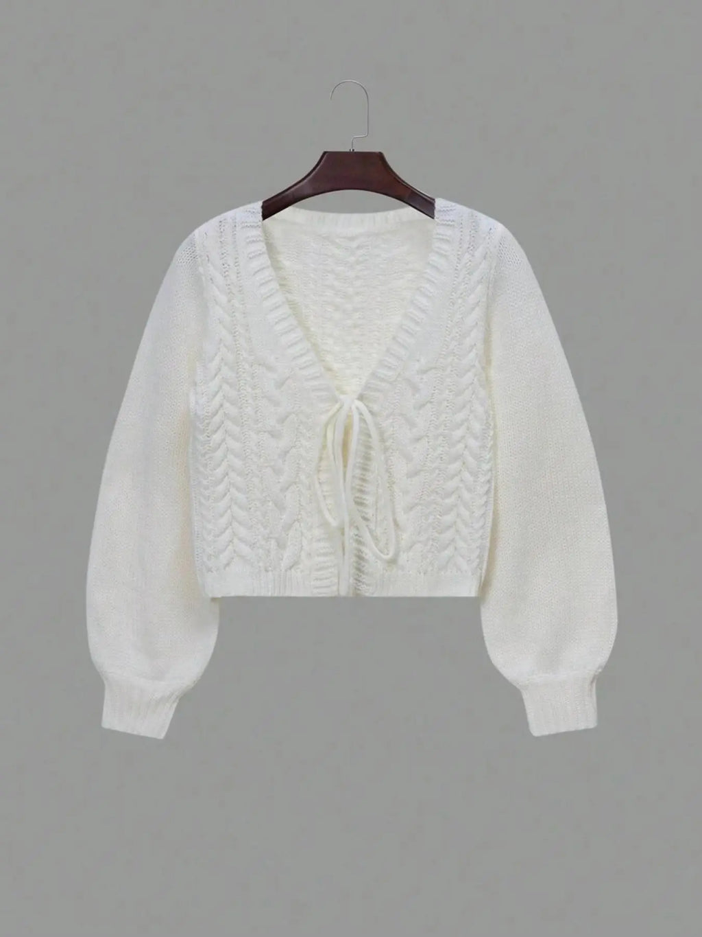 Women's Solid Loose-Fit Drop Shoulder Long Sleeve Cardigan, Ladies Knitting Tops, Minimalist Casual Tie Front V Neck Knitwear for Fall & Winter Piece