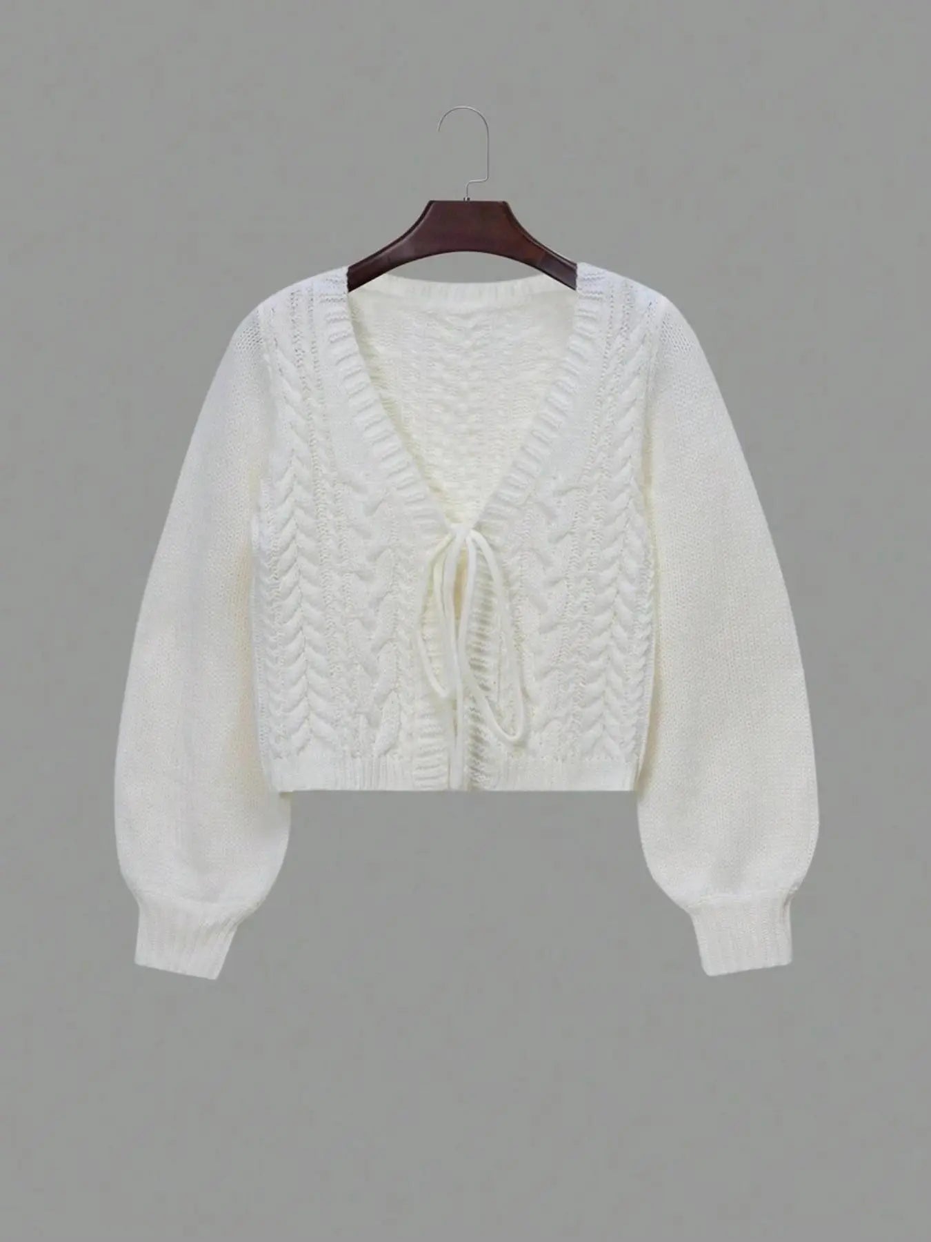 Women's Solid Loose-Fit Drop Shoulder Long Sleeve Cardigan, Ladies Knitting Tops, Minimalist Casual Tie Front V Neck Knitwear for Fall & Winter Piece