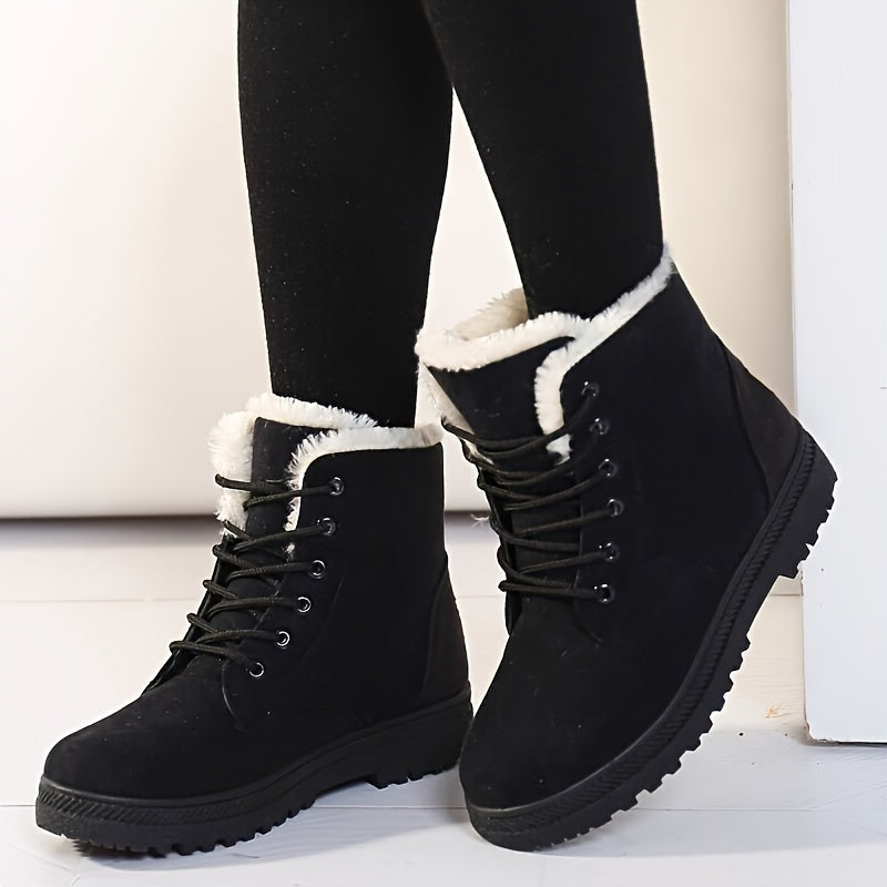 Lace-Up Platform Ankle Boots - Black