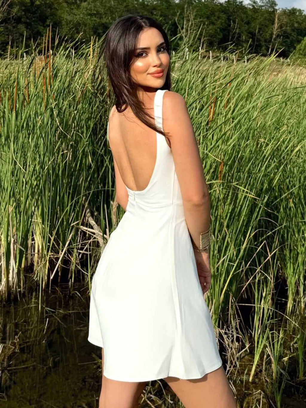 Backless Boat-Neck A-Line Dress