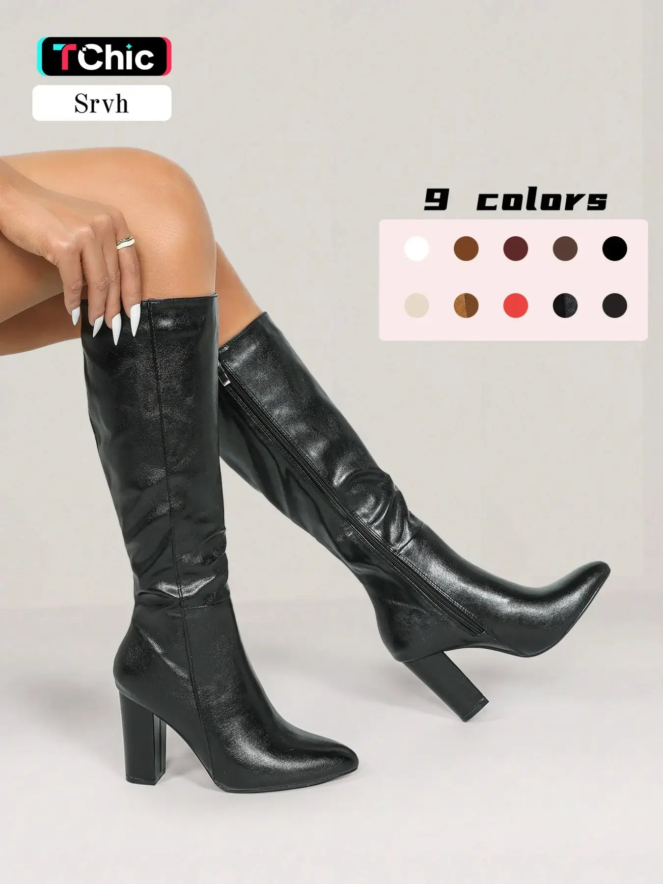 Pointed-Toe Knee-High Heeled Boots