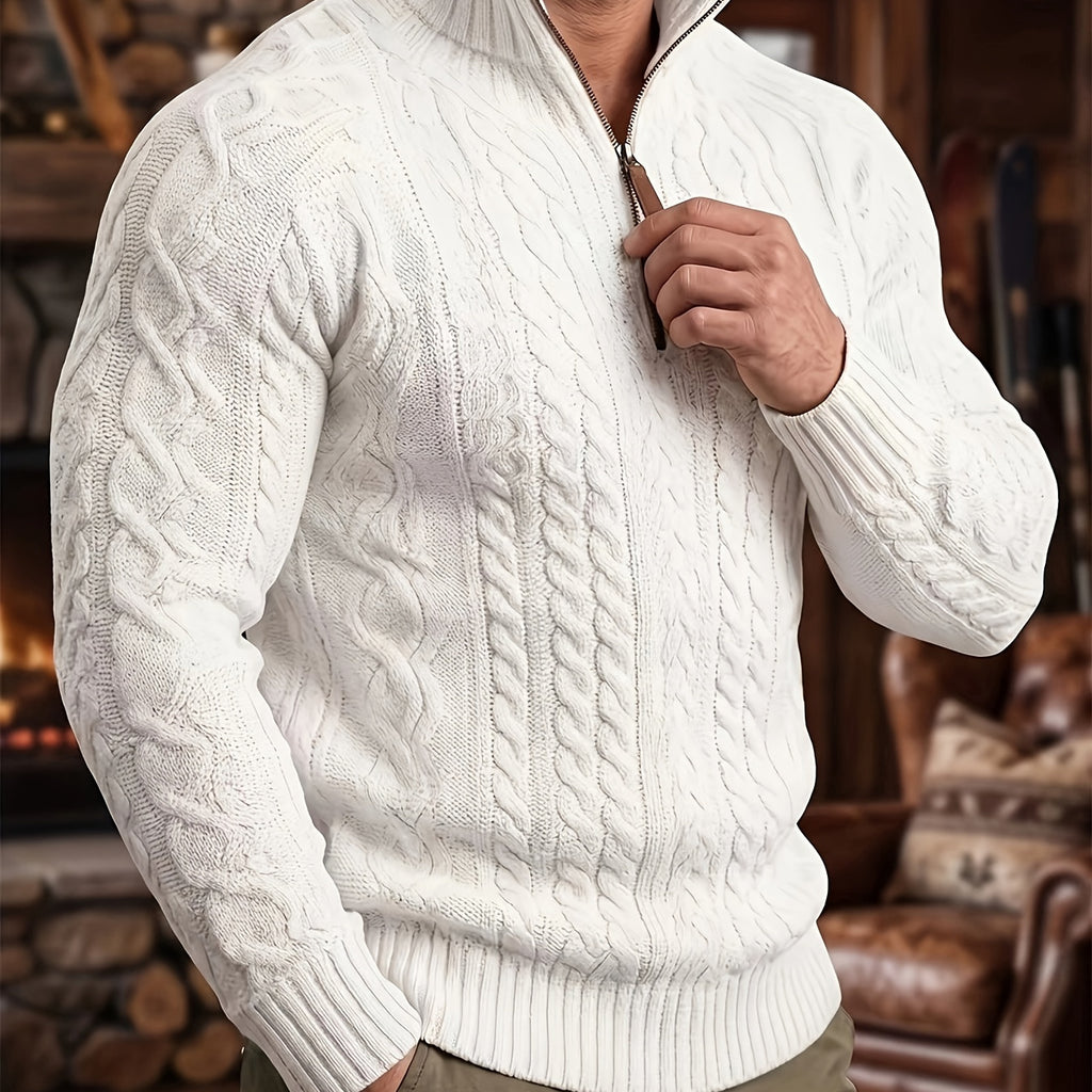 Half-Zip Stand-Collar Knit Sweater