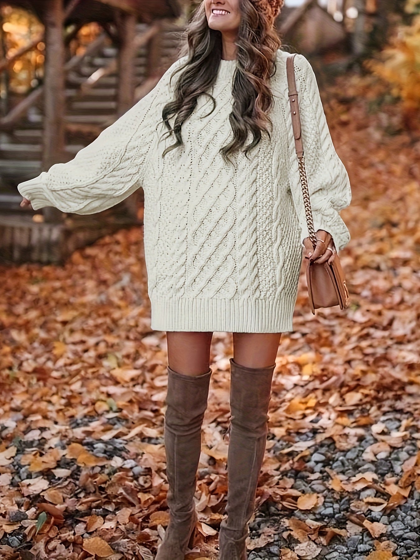 Textured Crew-Neck Sweater Dress