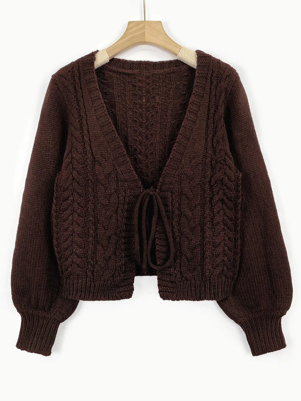 Women's Solid Loose-Fit Drop Shoulder Long Sleeve Cardigan, Ladies Knitting Tops, Minimalist Casual Tie Front V Neck Knitwear for Fall & Winter Piece