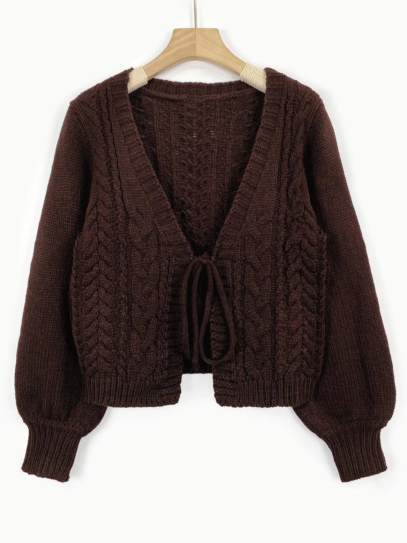 Women's Solid Loose-Fit Drop Shoulder Long Sleeve Cardigan, Ladies Knitting Tops, Minimalist Casual Tie Front V Neck Knitwear for Fall & Winter Piece
